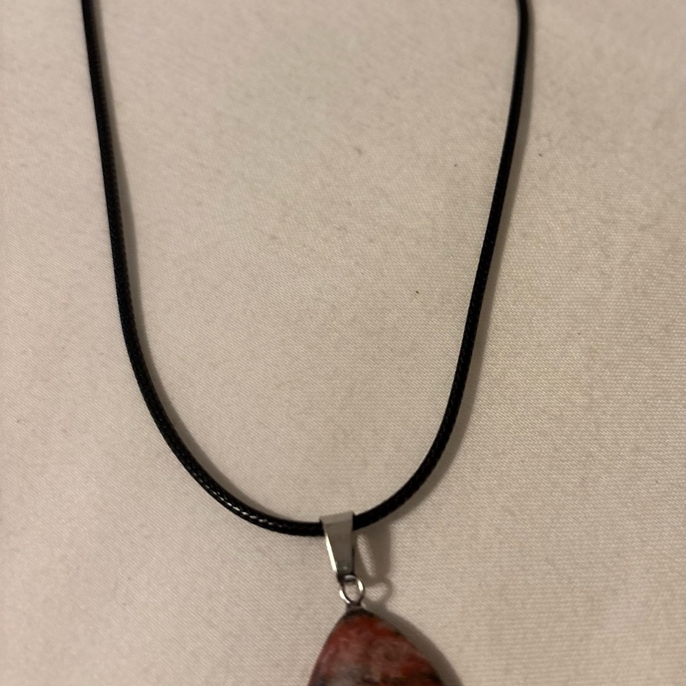 Black Cord Necklace with Red Pendant